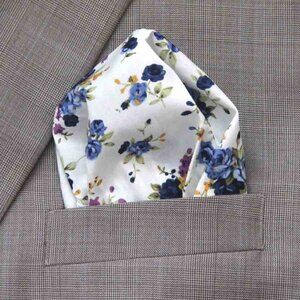 Gascoigne Cotton Pocket Square Floral White Blue Purple Yellow Green